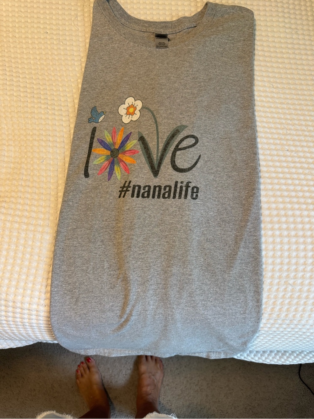 Gildan Gray Short Sleeve Tee with Colorful Floral "Love #nanalife" Graphic